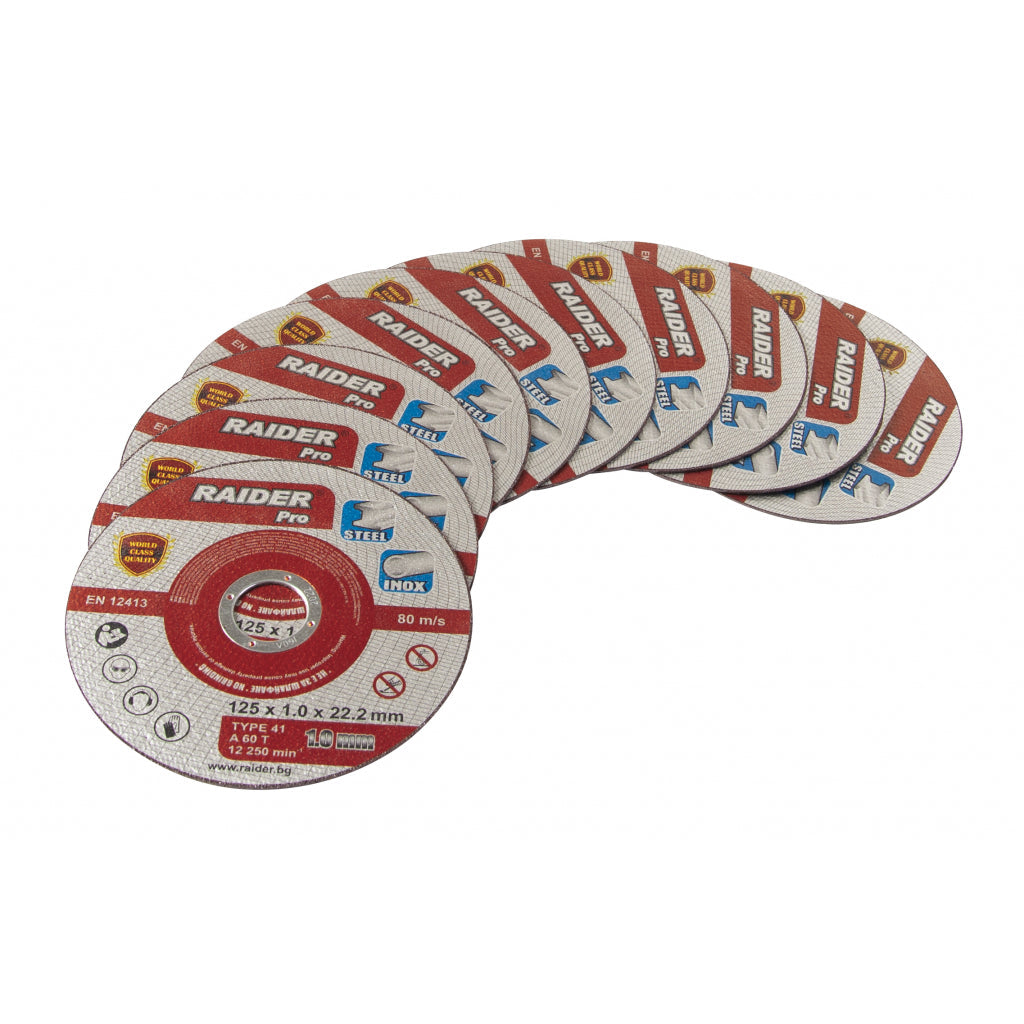 Raider Set 10 discuri pentru taiat otel-inox 125х1mm A60Tx RDP
