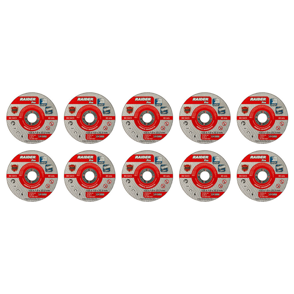 Raider Set 10 discuri pentru taiat otel-inox 125х1mm A60T RDP