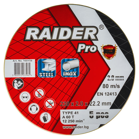 Raider Set 5 discuri pentru taiat otel-inox 230х2mm A60T RDP