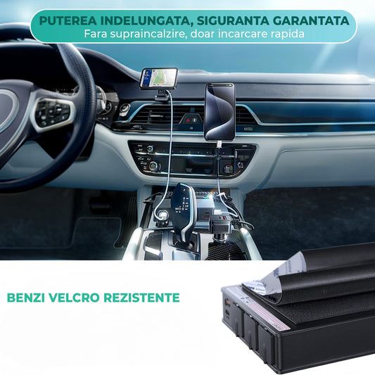 Adaptor pentru bricheta auto Timebox, 9 in 1, 3 x soclu auto, Negru