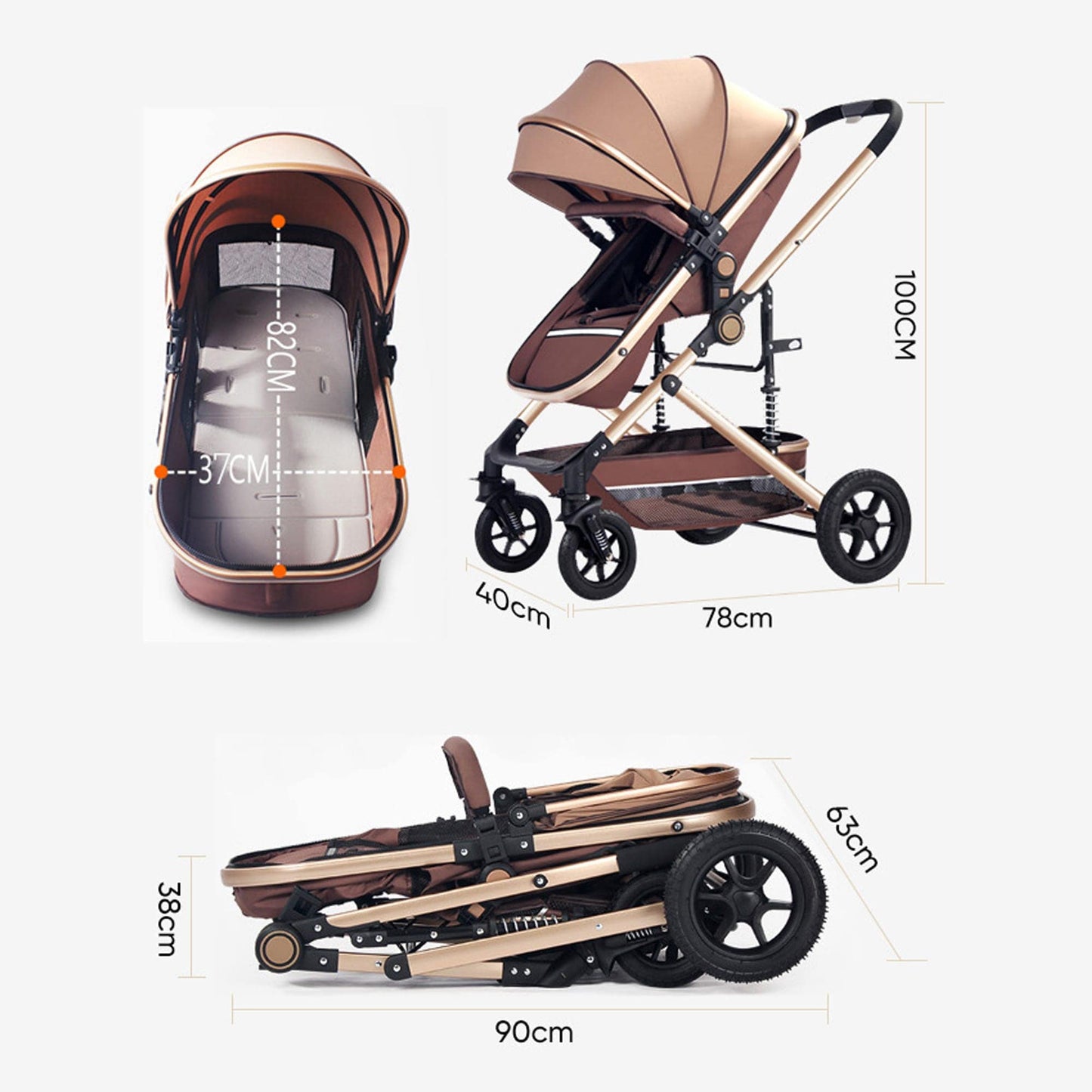 Carucior Reversibil pentru Bebelusi 0-3 Ani Timebox, Maro