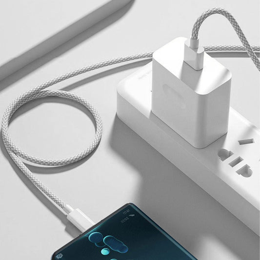 Cablu Date si Incarcare Rapida Timebox, Type-C la USB-C, 66W, 1m, QC 3, Alb