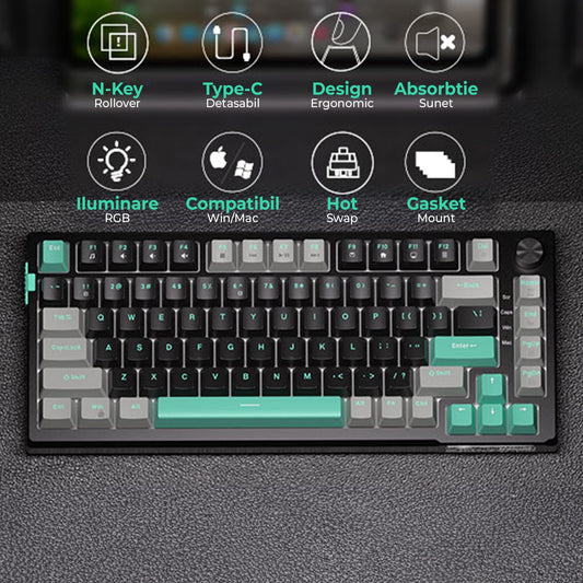 Tastatura Mecanica Gaming Timebox, Blue Switch, 75%, Hot-Swap, TKL, Negru