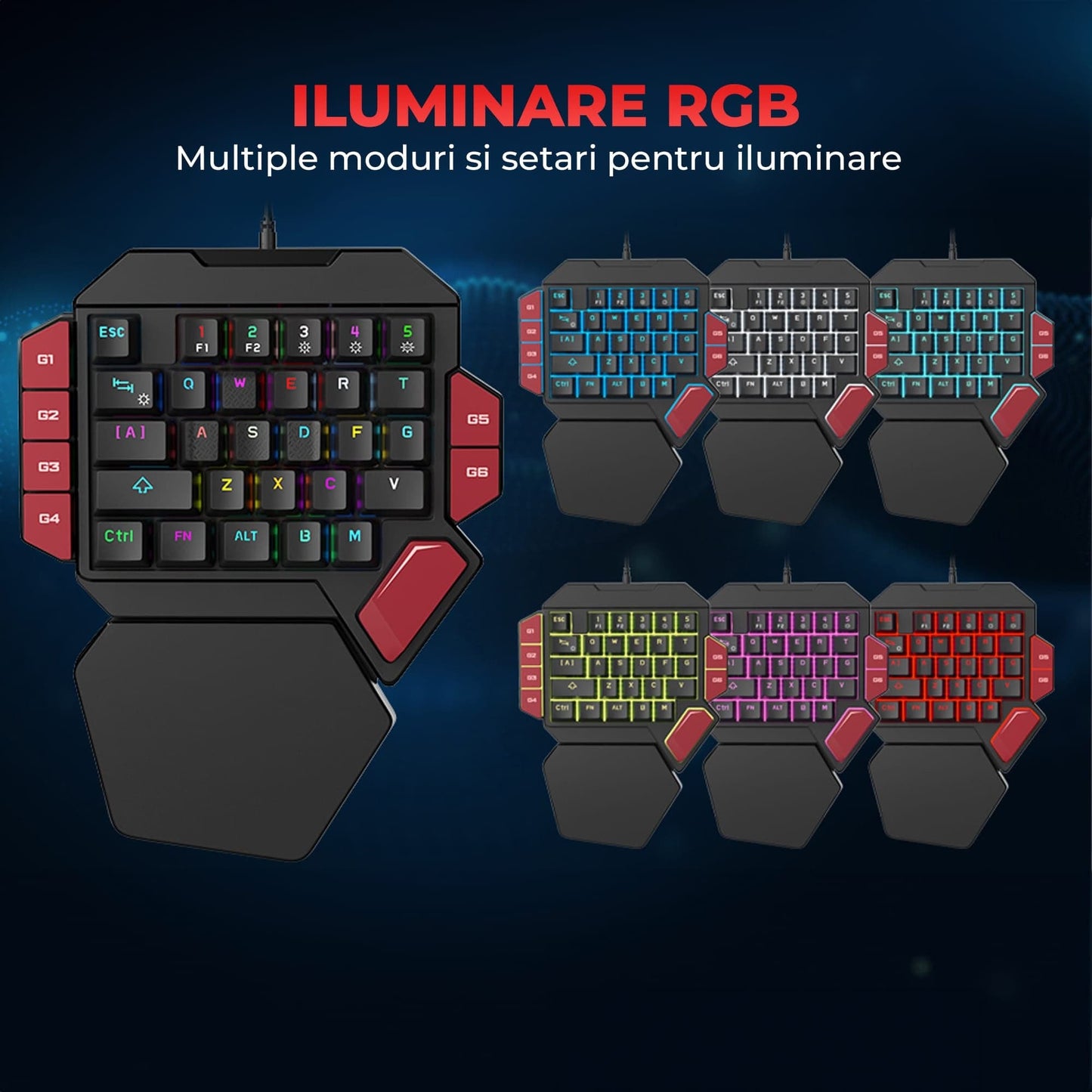 Tastatura Mecanica Gaming Timebox, Blue Switch, One Hand, iluminare RGB, Negru