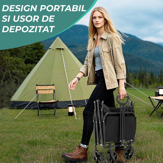 Carucior Pliabil de Transport cu Roti Detasabile, Capacitate Mare 115 kg