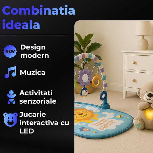Pachet Bebe Dezvoltare & Linistire, Saltea de Joaca cu Pian 5 in 1, Maro