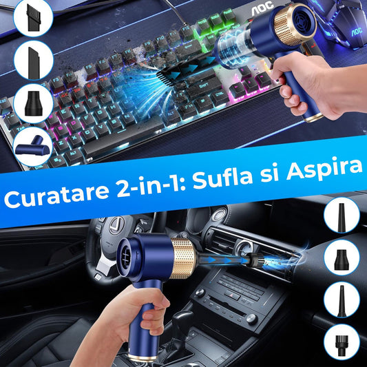 Aspirator Auto Portabil Timebox, 2 in 1, 16000PA, Fara Fir, Albastru