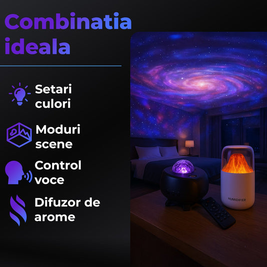 Pachet Relaxare Timebox, : Lampa de veghe proiector stele, galaxii, Alb