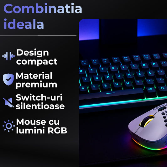 Pachet Gaming Timebox, Blue Switch, 60%, Wireless, ultrausor 95g, Albastru