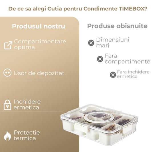 Cutie Alimentara 8 Compartimente Timebox, Etansa 800-1000Ml, Capac Sigur, Bej