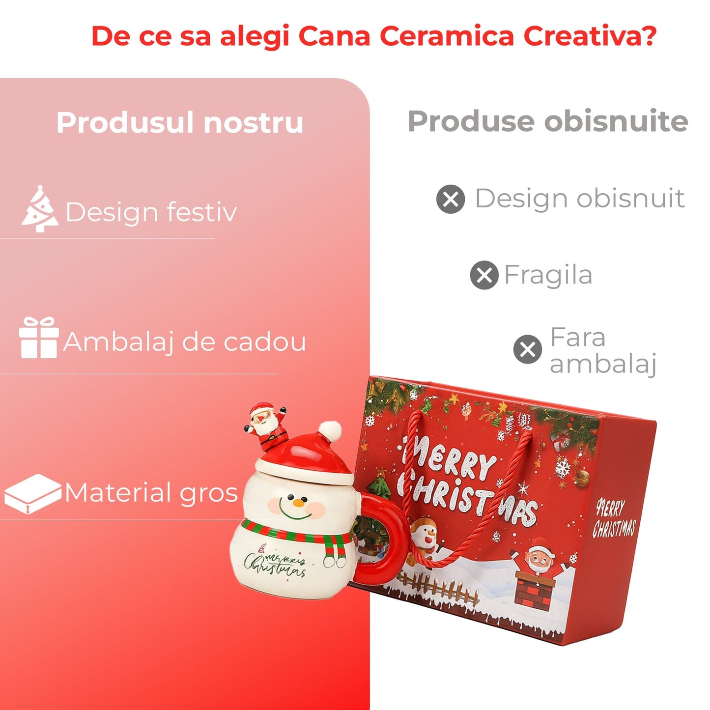 Cana ceramica Craciun, 400ml, Alb