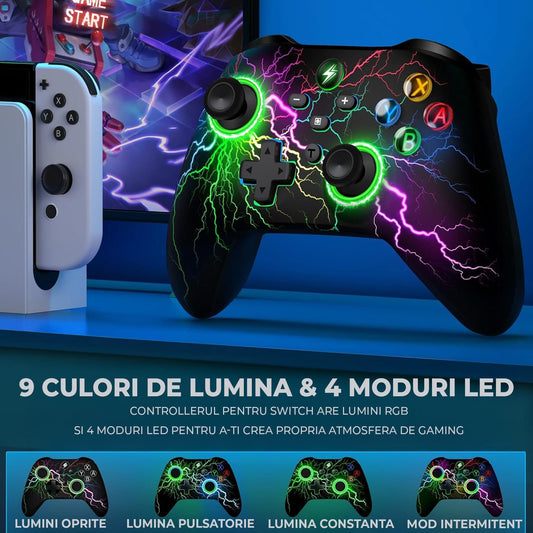 Controller Wireless Timebox, RGB, LED 9 Culori, Turbo Ajustabil, Vibratii, Negru