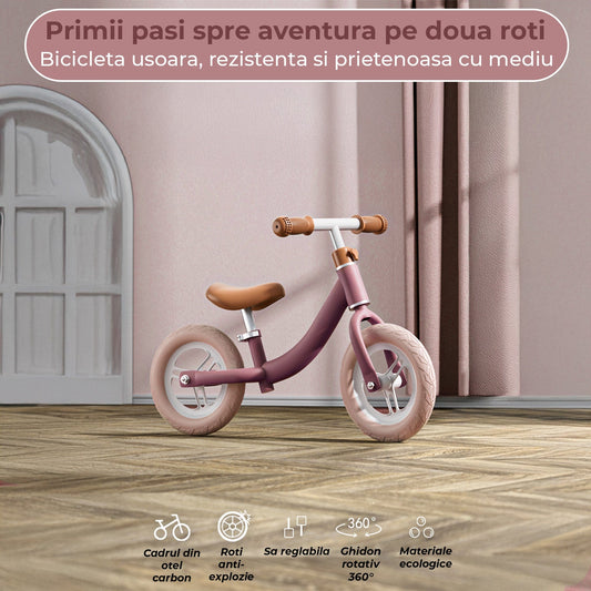 Bicicleta de echilibru Timebox, fara pedale, Roti anti-explozie 12/14 inch, Roz
