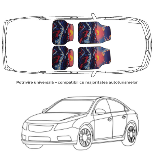Set covorase auto universale – Design Marin cu Valuri si Apus – 4 Bucati