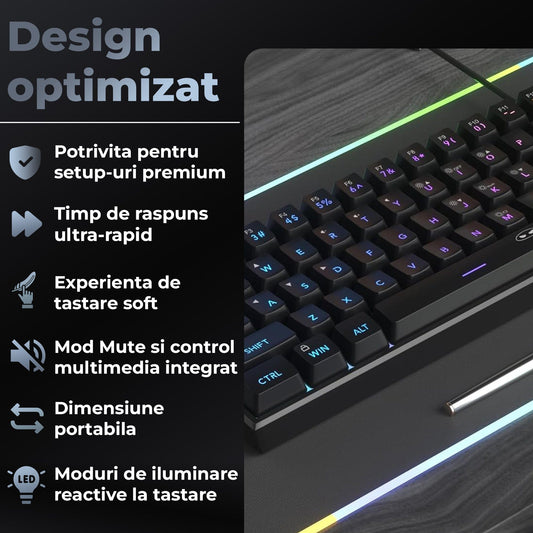 Tastatura Gaming 60% RGB TS91 Timebox, Compacta PC Laptop, Waterproof, Negru