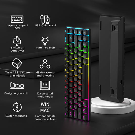 Tastatura Mecanica Gaming Timebox, 60%, Anti-Ghosting, Negru