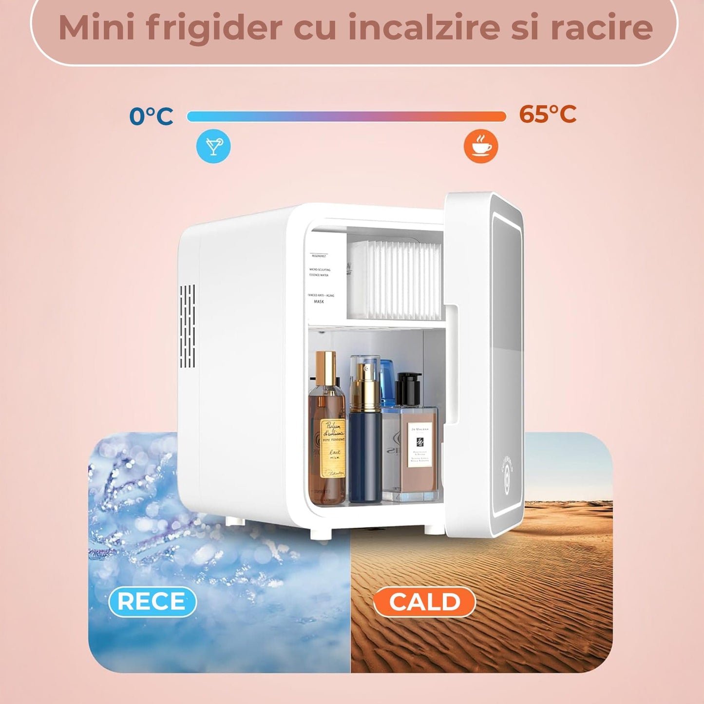 Mini Frigider Cosmetice cu Oglinda LED Reglabila, Alb