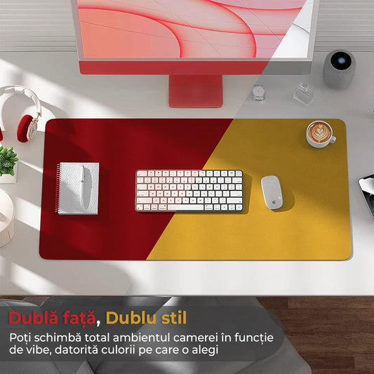 Mousepad gaming XXL cu doua fete din piele pu, 80x40, impermeabil