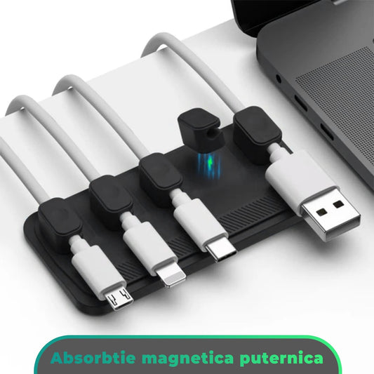 Organizator de cabluri Magentic Timebox, cu 5 locuri, masa, noptiera, Negru