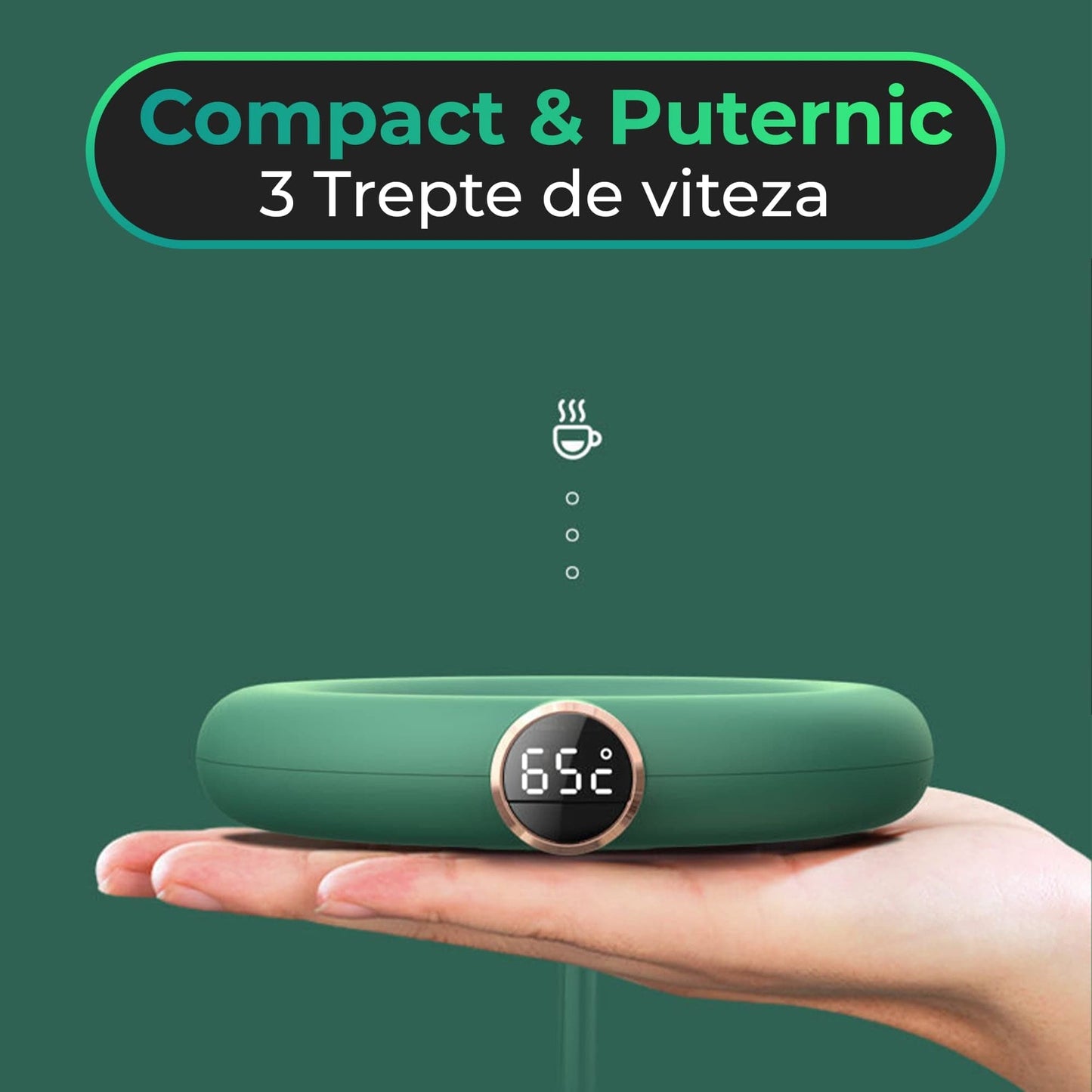 Incalzitor inteligent pentru cana Timebox, cu USB, pana la 75°C, 3 trepte, Verde