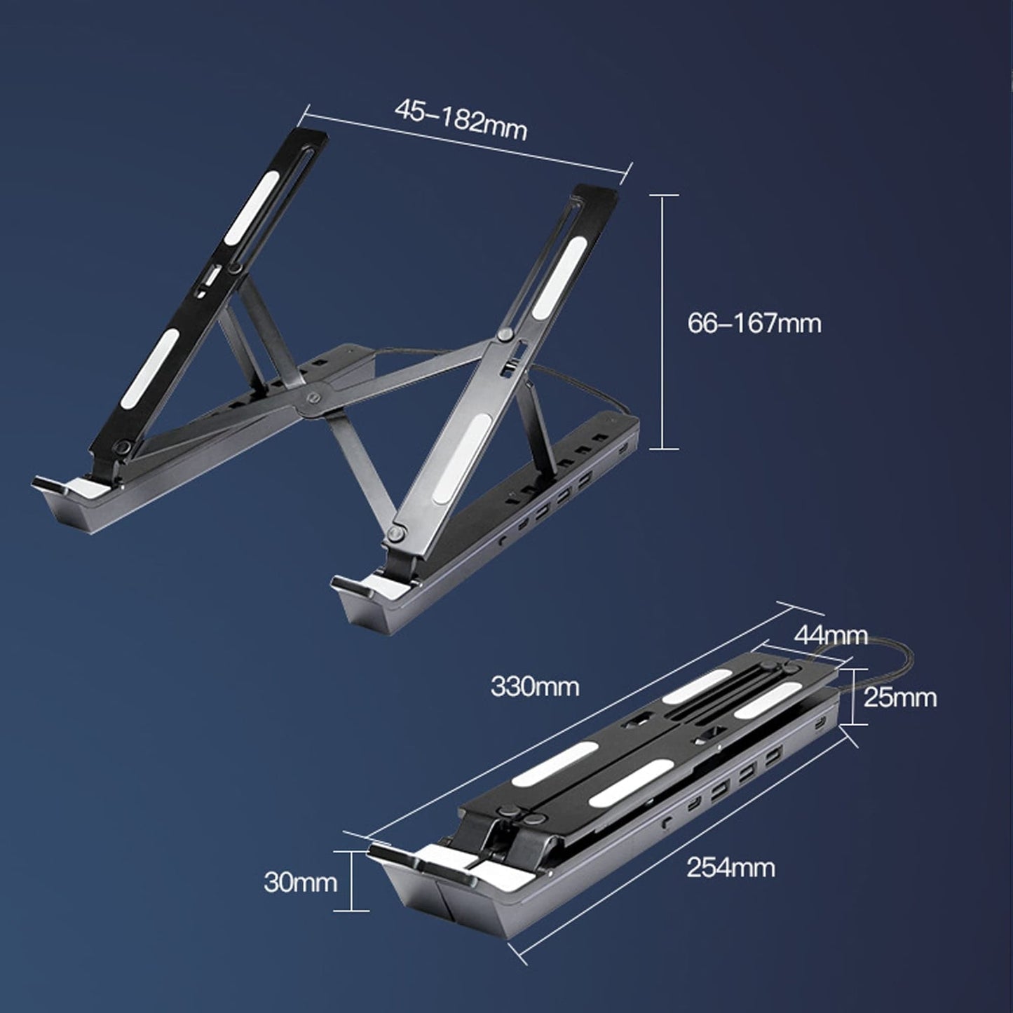 Suport pentru laptop si tableta 12-18" Timebox, Hub adaptor 3 x USB, Negru
