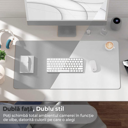 Mousepad gaming XXL cu doua fete din piele pu, 90x45, impermeabil