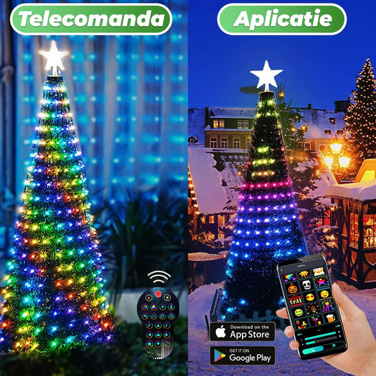 Instalatie Brad de Craciun Smart cu Aplicatie si Telecomanda