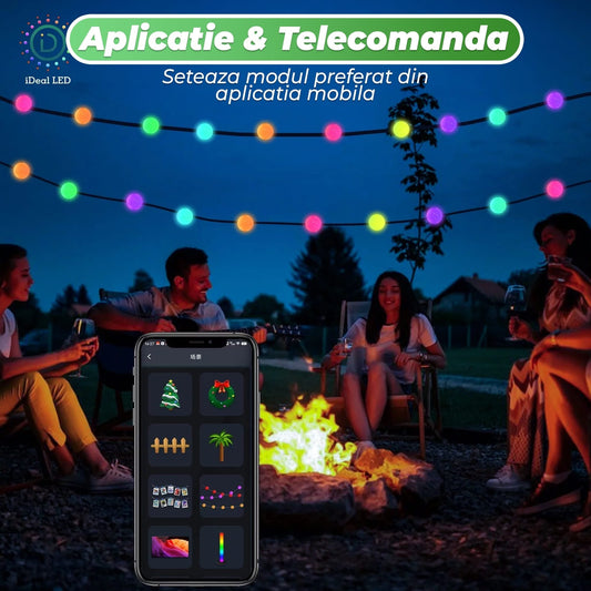 Instalatie LED de Craciun Smart cu aplicatie, Conectare USB, 25 de lumini