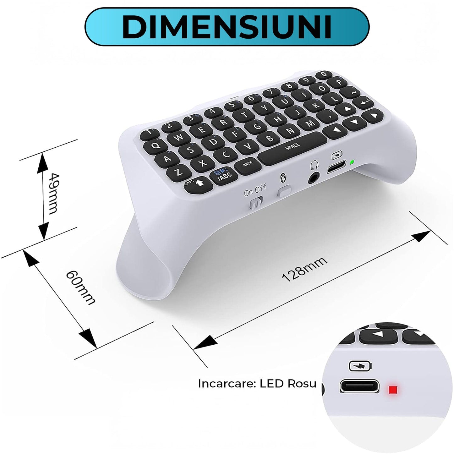 Tastatura Wireless Timebox, Gamepad Chatpad, Bluetooth 3, 5MM, Ergonomic, Alb