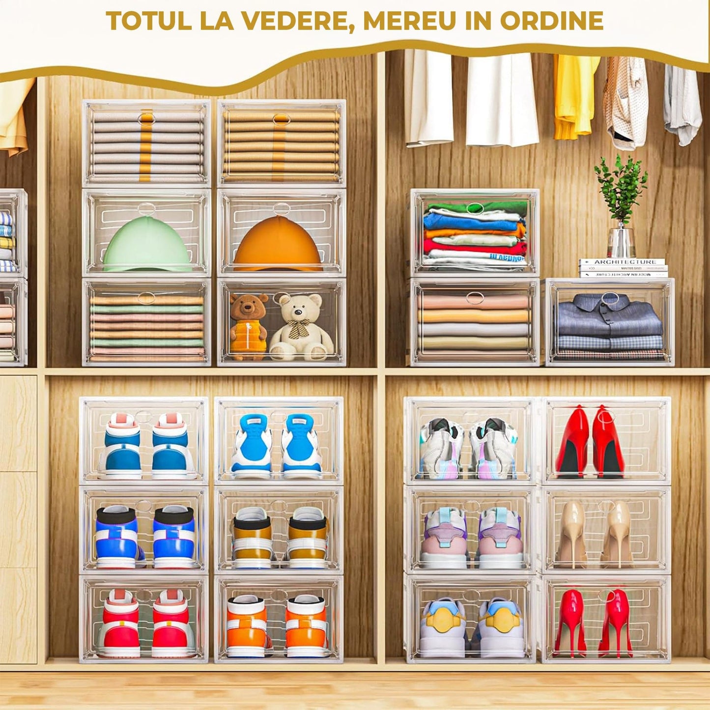 Set 6 Cutii Organizatoare de Pantofi din Plastic, Transparent