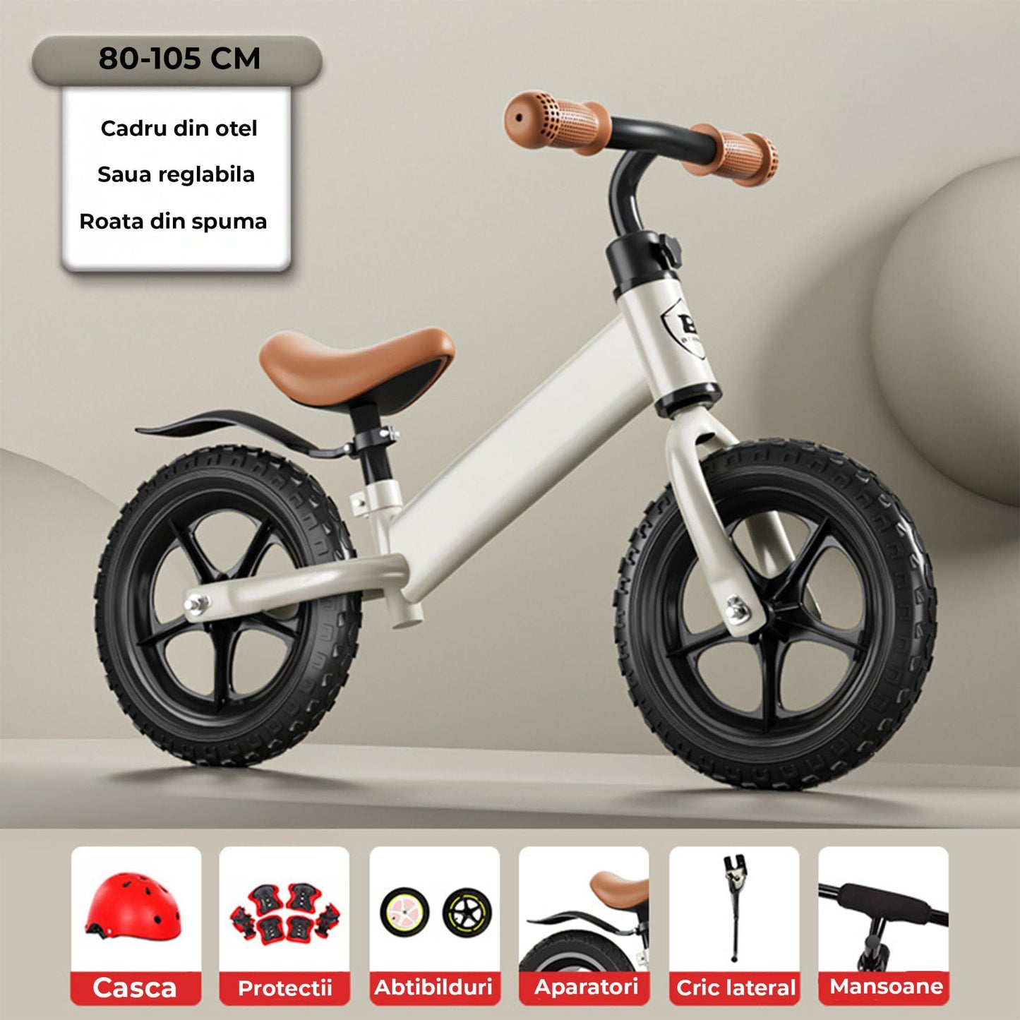 Bicicleta de echilibru Timebox, Fara pedale, LED, Sa reglabila, Alb