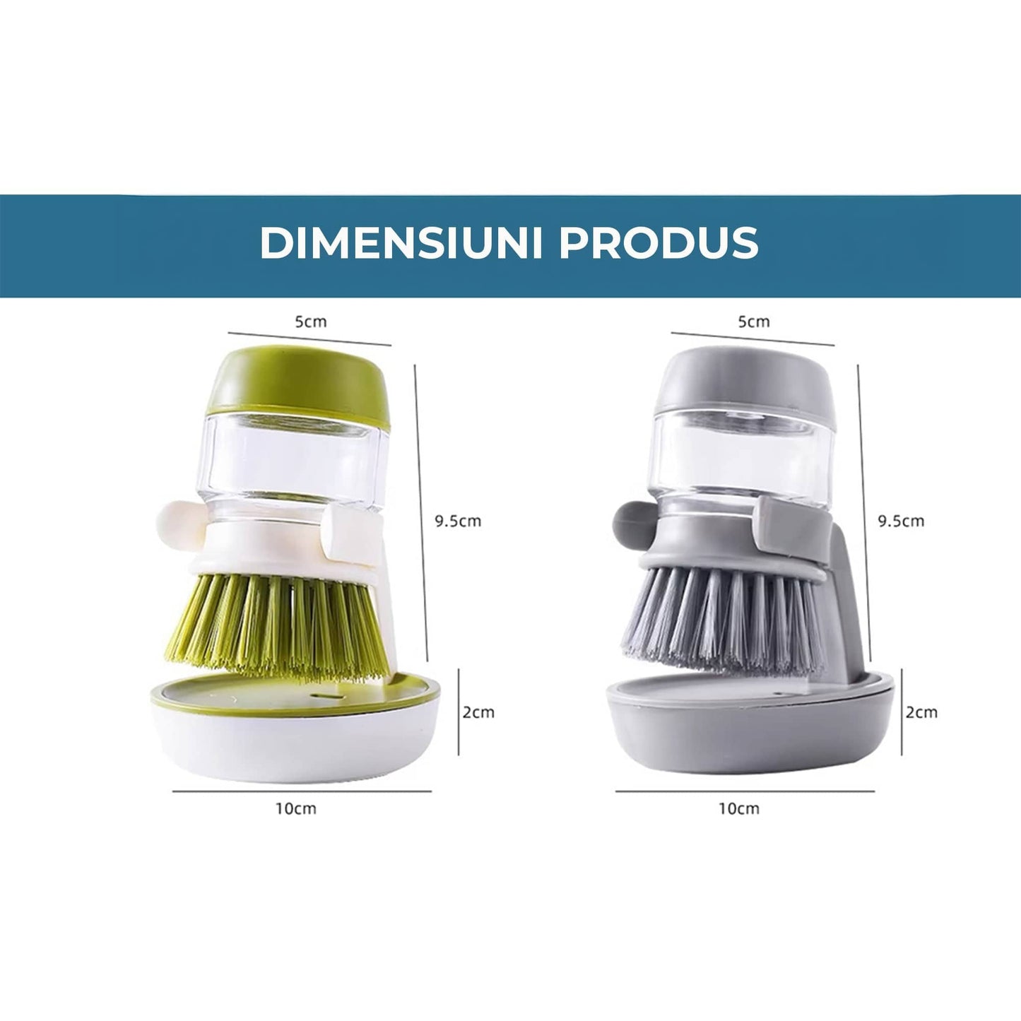 Dispenser Detergent cu Perie si Suport de Scurgere, Dozare Automata, Gri
