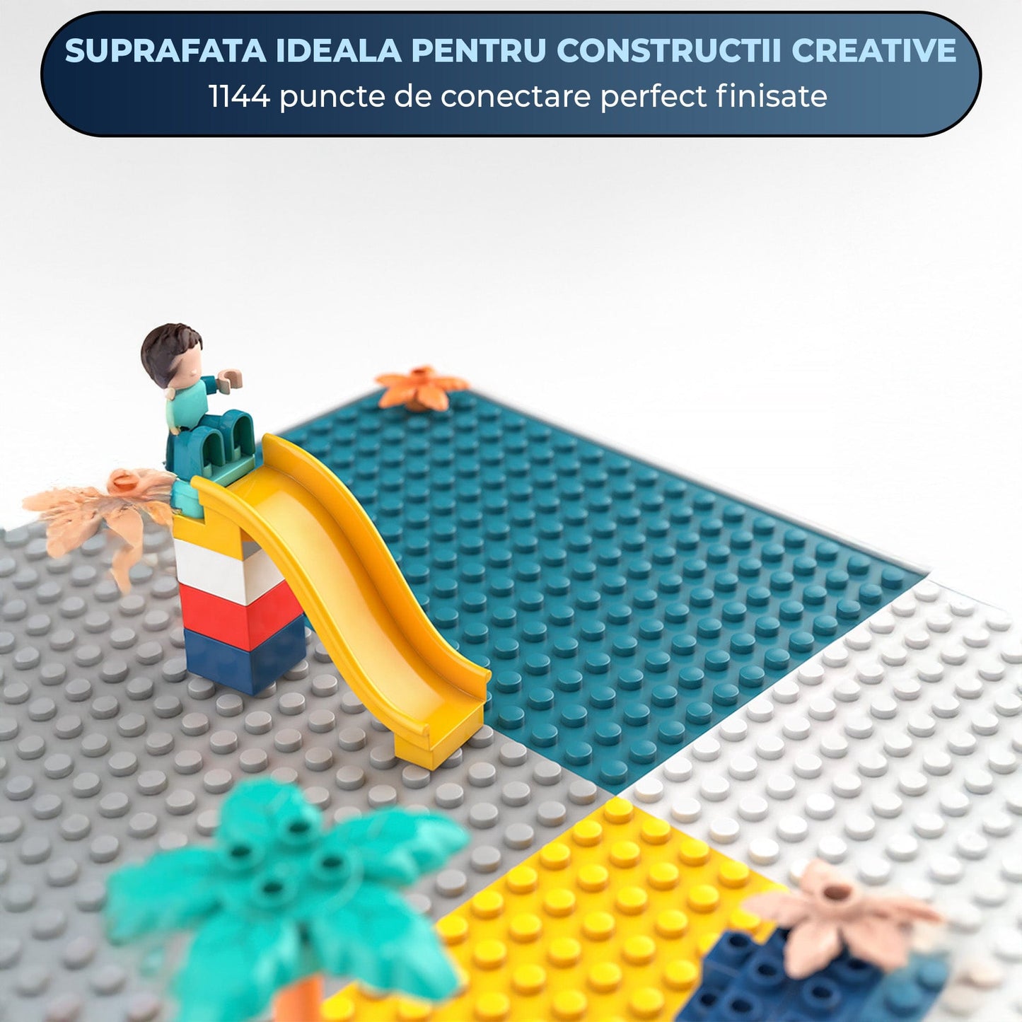 Masa Multifunctionala cu Piese Compatibile Lego Duplo, Set 61x41cm cu 442 Piese