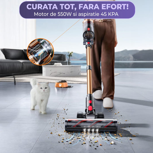 Aspirator vertical Timebox, fara fir, 550W si 45KPA, Autonomie 60 min