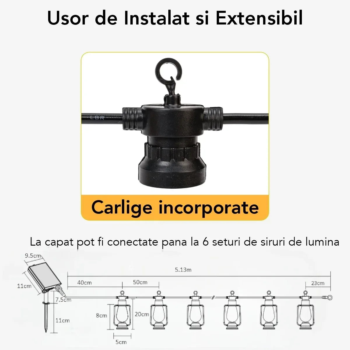 Ghirlanda luminoasa, solara, decorativa, interconectabila, Naimeed D6111, 5m, 10 Becuri LED, Lumina Alb Cald