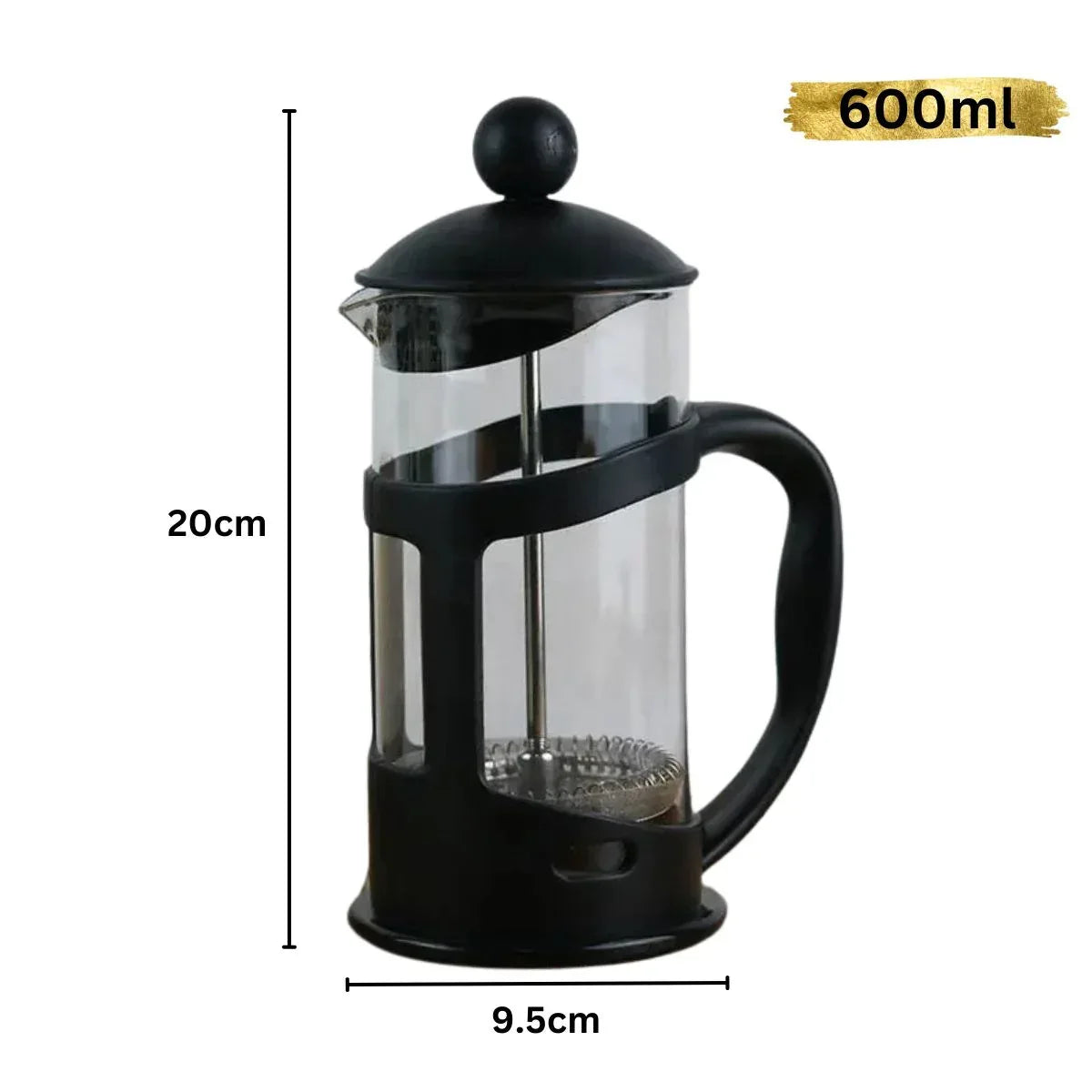 Infuzor de Cafea si Ceai French Press, Capacitate 600ml, Naimeed D6969, Sticla/Otel inoxidabil