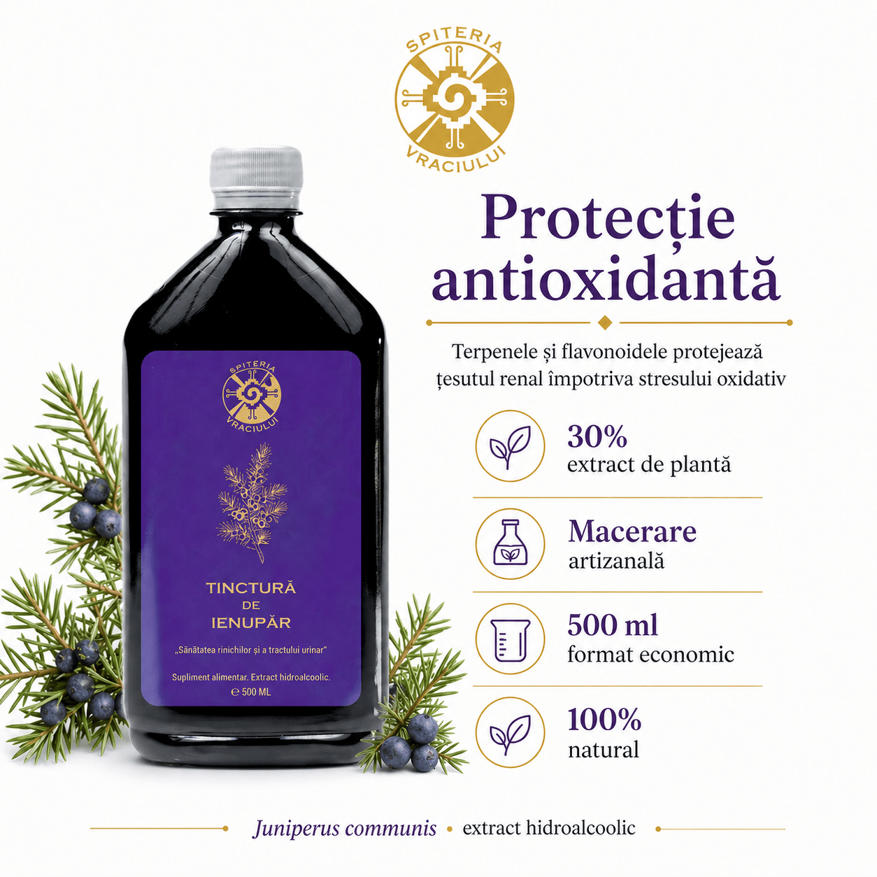 Tinctură de Ienupăr – Sănătatea Rinichilor și Tractului Urinar | 500ml