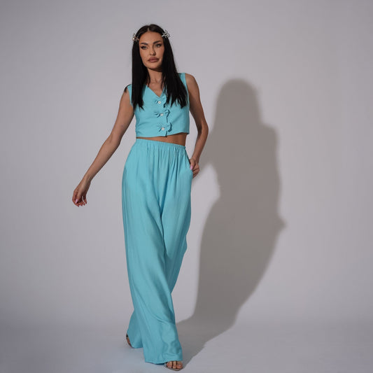 Compleu din in cu vesta si pantaloni lungi drepti Bluey