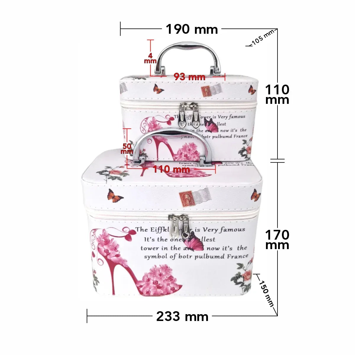 Set 2 Genti pentru cosmetice, Naimeed D269, France Pantof Inflorat, Roz