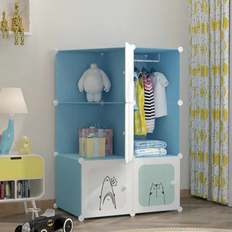 Dulap modular din plastic cu schelet metalic, D3261, culoare Albastru / Alb, 110 x 75 x 37 cm
