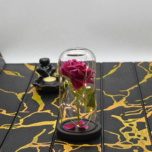 Aranjament floral in cupola de sticla, lumina Led, D4007, Roz