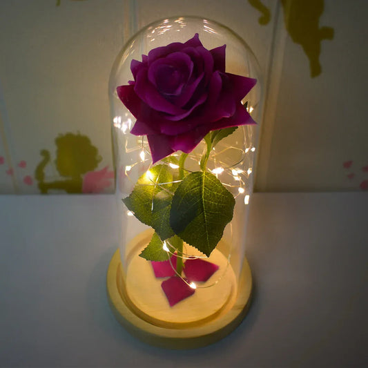 Aranjament floral in cupola de sticla, lumina Led, D4027, Roz
