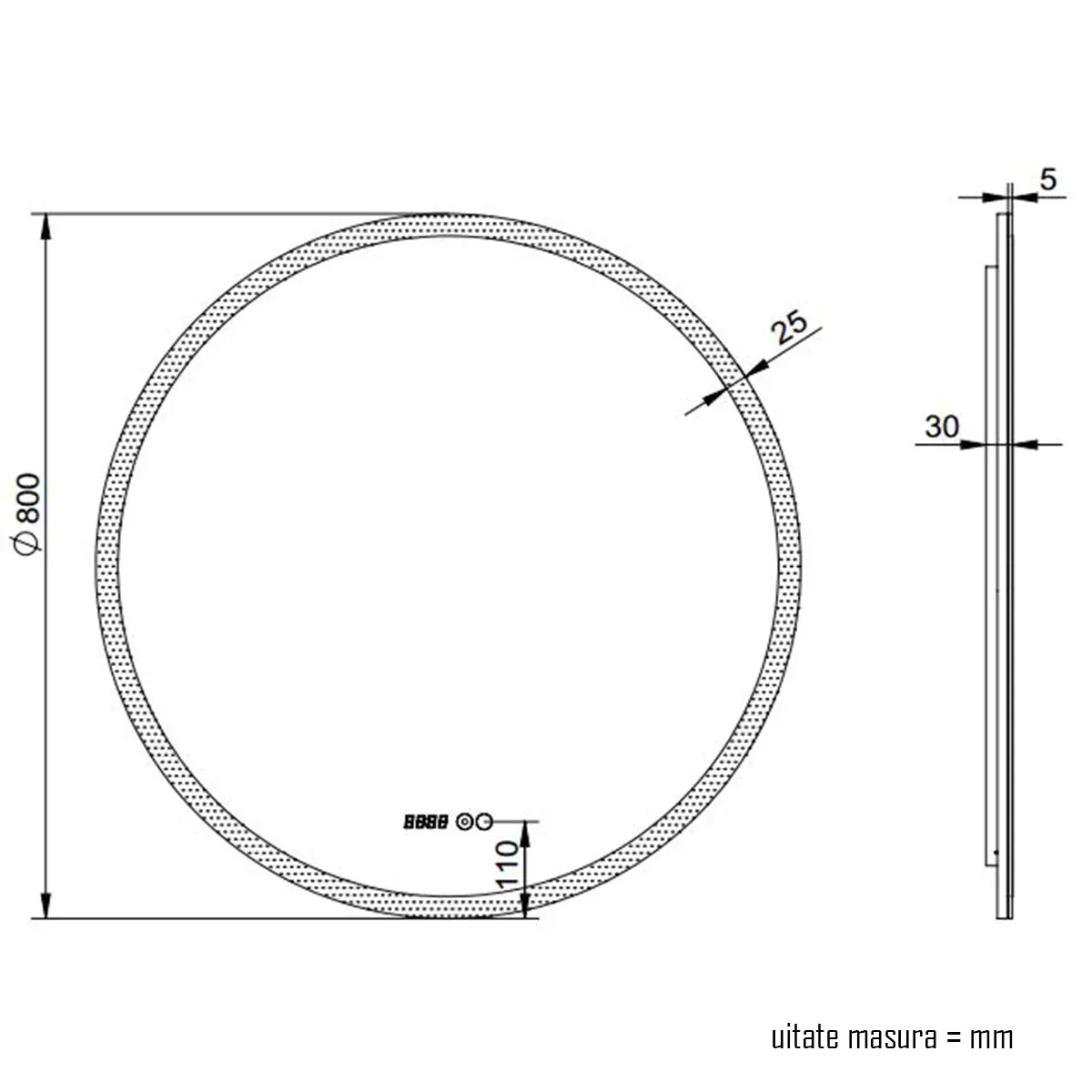 Oglinda baie, sistem iluminare LED, IP44, 80cm, D4216, Dezaburire, Touch, Ceas