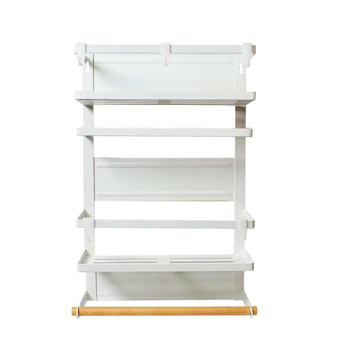 Raft metalic, multifunctional, prindere magnetica, 2 polite, suport rola si prosop, Naimeed D4437, Alb