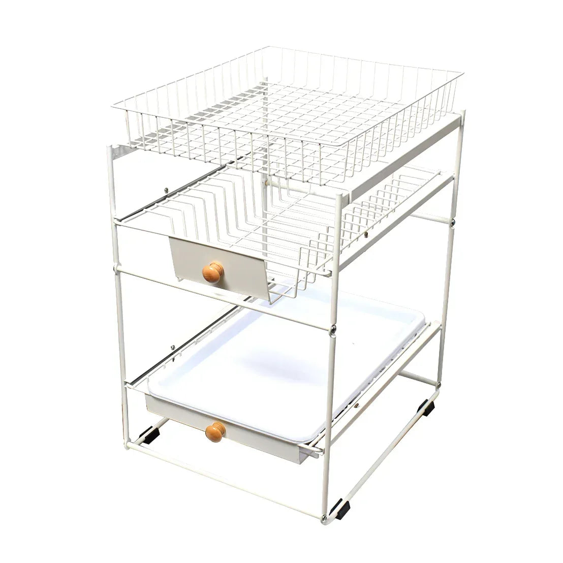 Raft metalic pentru vase si tacamuri, 3 polite, Naimeed D4498, Alb