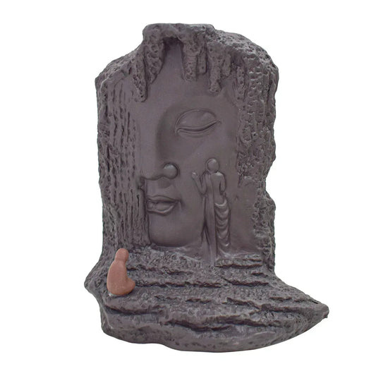 Suport conuri parfumate, Naimeed D5077, cascada de fum, aromaterapie, ceramica, Maro, 14x7x17cm