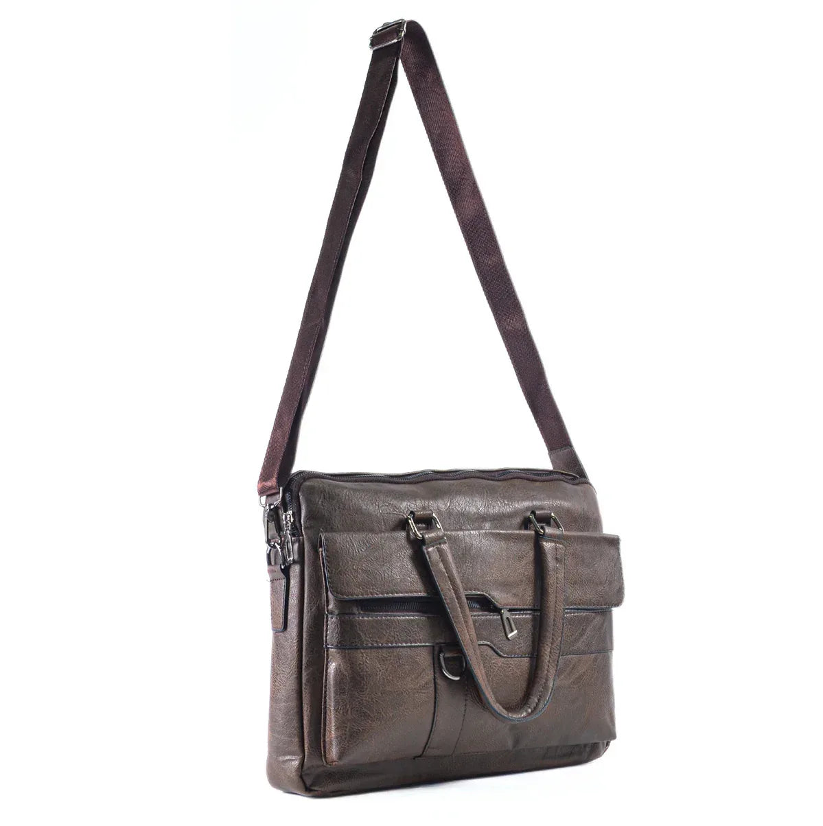 Servieta barbati, piele ecologica, Naimeed D5449, Companion, Maro inchis, 39x7x30cm