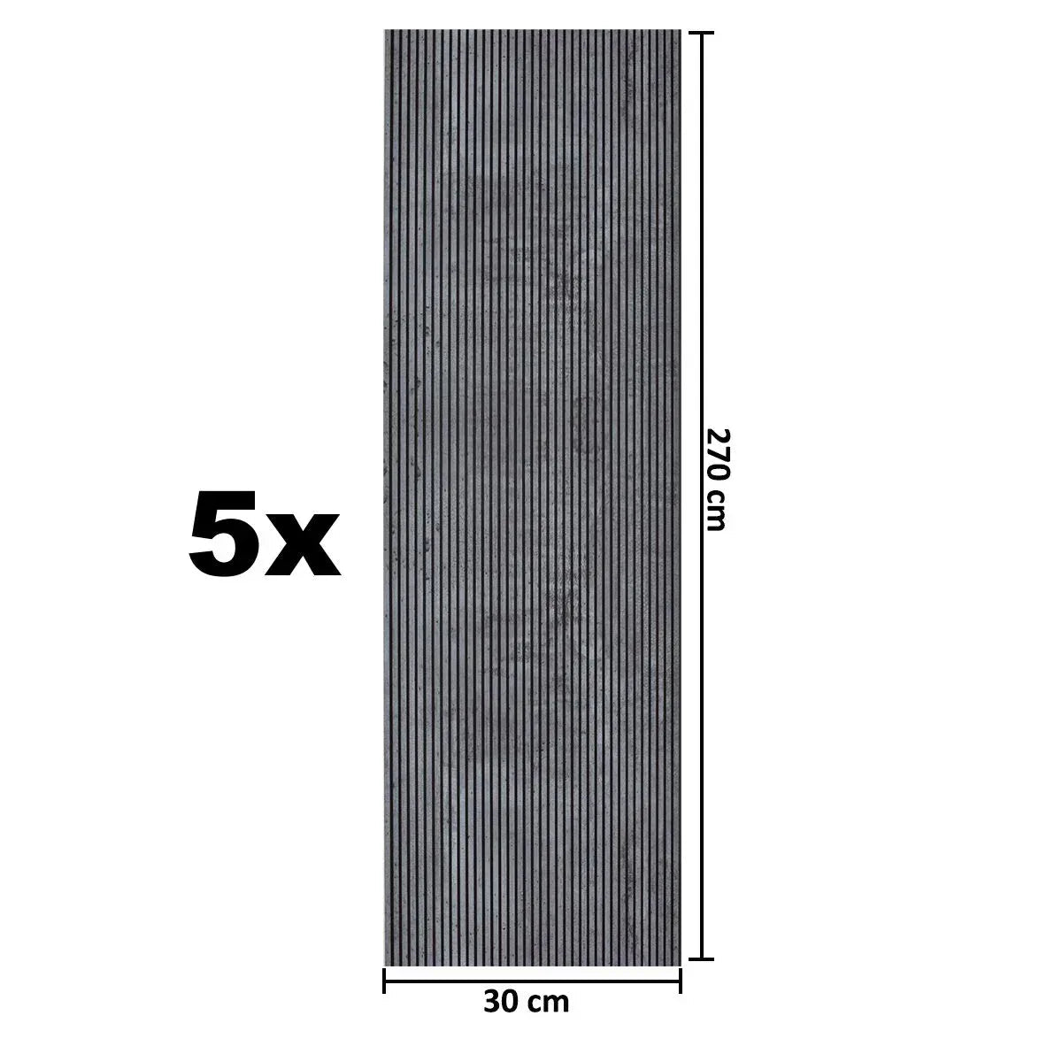 Set 5 panouri decorative, riflaj, polimer rigid, Naimeed D5466, 270x30x0.5cm, Gri