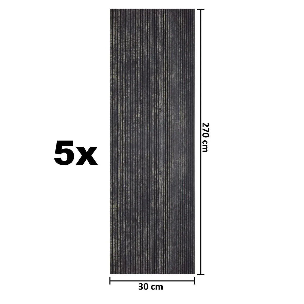 Set 5 panouri decorative, riflaj, polimer rigid, Naimeed D5468, 270x30x0.5cm, Negru