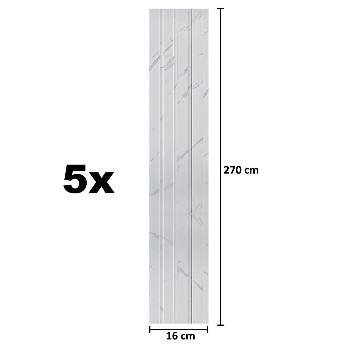 Set 5 panouri decorative, riflaj, polimer rigid, Naimeed D5471, 270x16x1cm, Alb